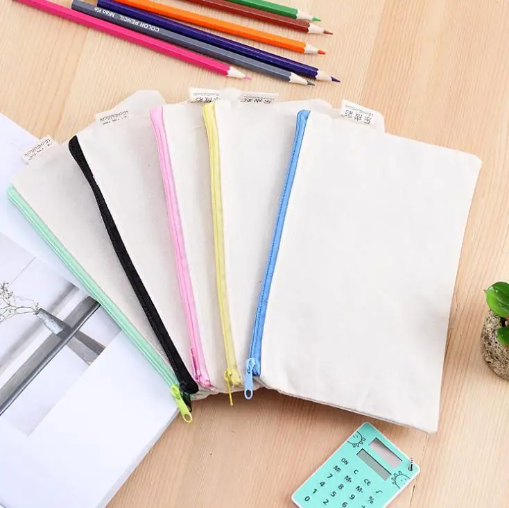 100pcs blank canvas zipper Pencil bags pure cotton pen pouches cosmetic Bags mobile phone clutch bag 20.5x13cm ni159