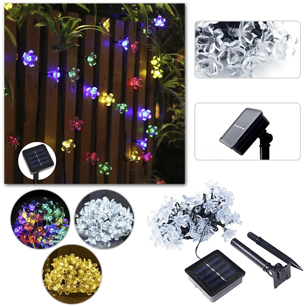 New 50 LEDS 7M Peach Ledertek Flower Solar Lamp Power LED String Fairy Lights Solar Garlands Garden Christmas Decor For Outdoor