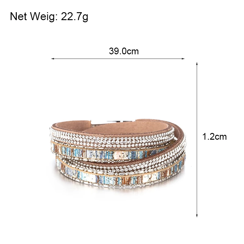 Amorcome Graffiti Leather Bracelets For Women Shiny Crystal Vintage Boho Multilayer Double Wrap Bracelet Femme Jewelry