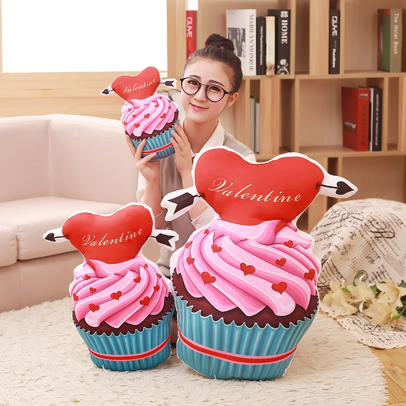 3D Plush Ice Cream Bolster Cupcake Soft Back Cushion Yummy Sofa Decoration Cartoon Pillow Bed Throw For Kid Birthday Xmas Gifts