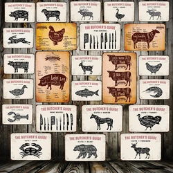 [ Mike86 ] CUTS BUTCHER GUIDE BEEF PIG DUCK Meat Collection TIN SIGN  Decor Retro Wall Plaque Painting Metal Craft FG-229