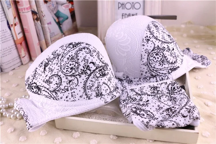 White Big Bust 36 38 40 42 C DD E F cup Intimate Lingerie bra Set Lace Floral gay Underwear Push Up Bra T Set Secret Women B3