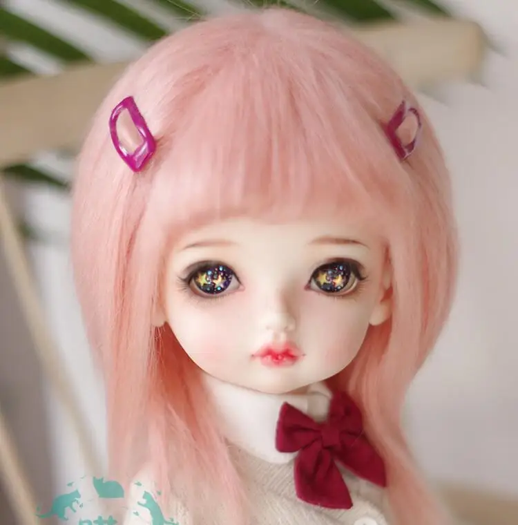 New 1/12 12cm 3-4 inch 9-10cm 1/8 4-5 inch 14cm BJD Plush fabric wig Peak Pink For AE PukiFee lati Doll Antiskid BJD Doll Wig