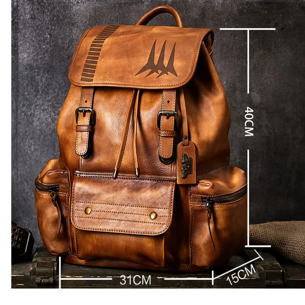 Men\'s casual minimalist bag Cow Leather large capacity backpack travel bag Classic business Backpack
