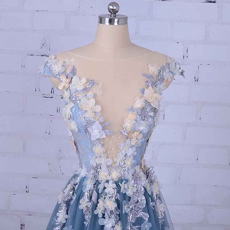 LORIE Evening Dress Woman V Neck Decorated with Flower Tulle Blue Prom Dress for Graduation Beauty Pageant Party Gowns 2024