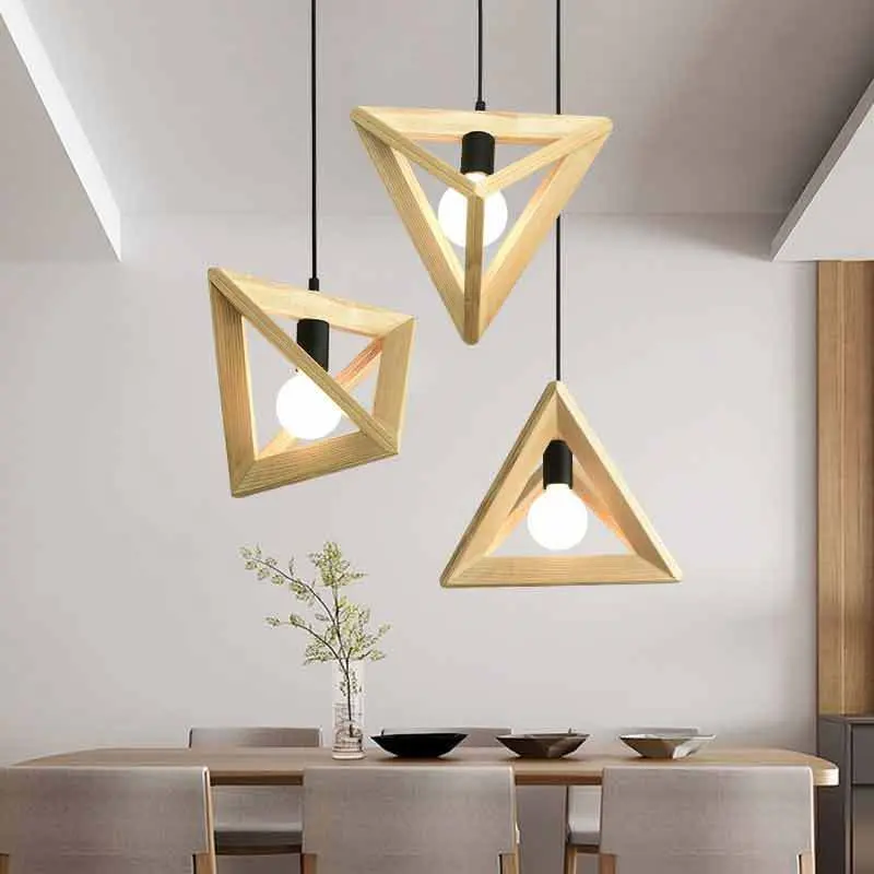 

Retro wood pendant lamp indoor replica design geometric pendant light restaurant bar coffee shop dining room geometric hang lamp