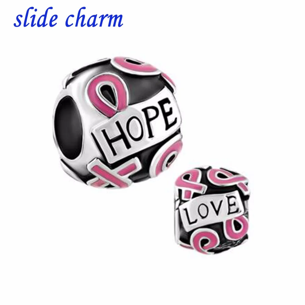 2022 New Valentine\'s Day Gift of Love of Fashion Pink Breast Cancer Ribbon Charm Beads Fit Pandora Bracelet