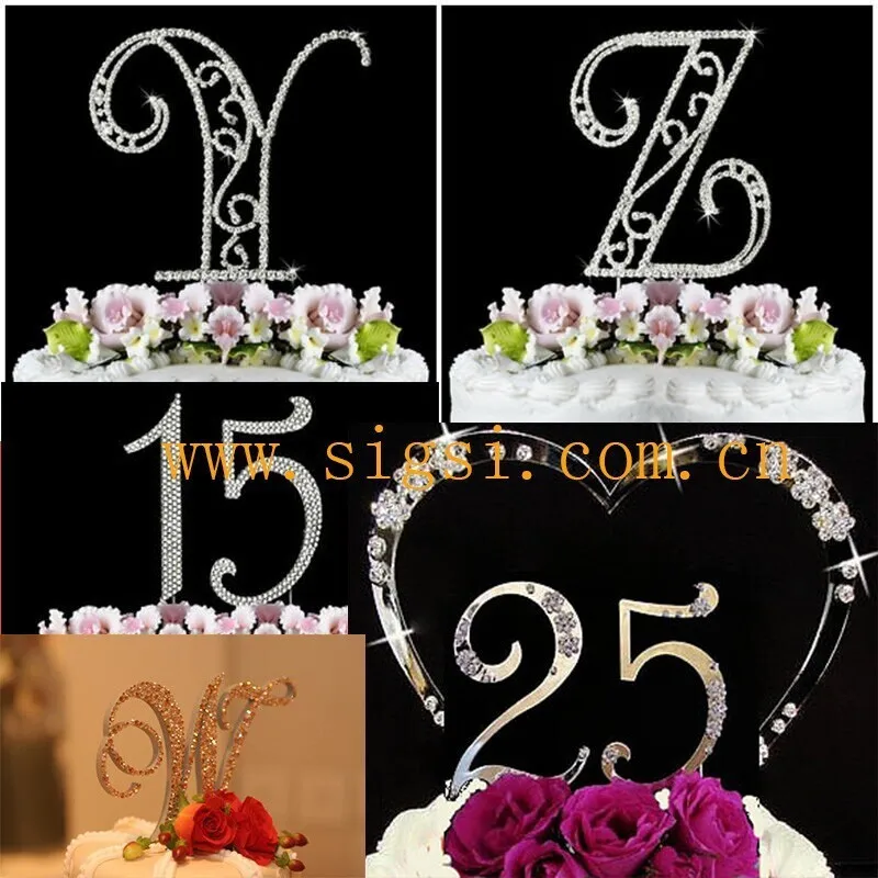 Hot selling crystal wedding and birthday decorative Rhinestone Cake Topper