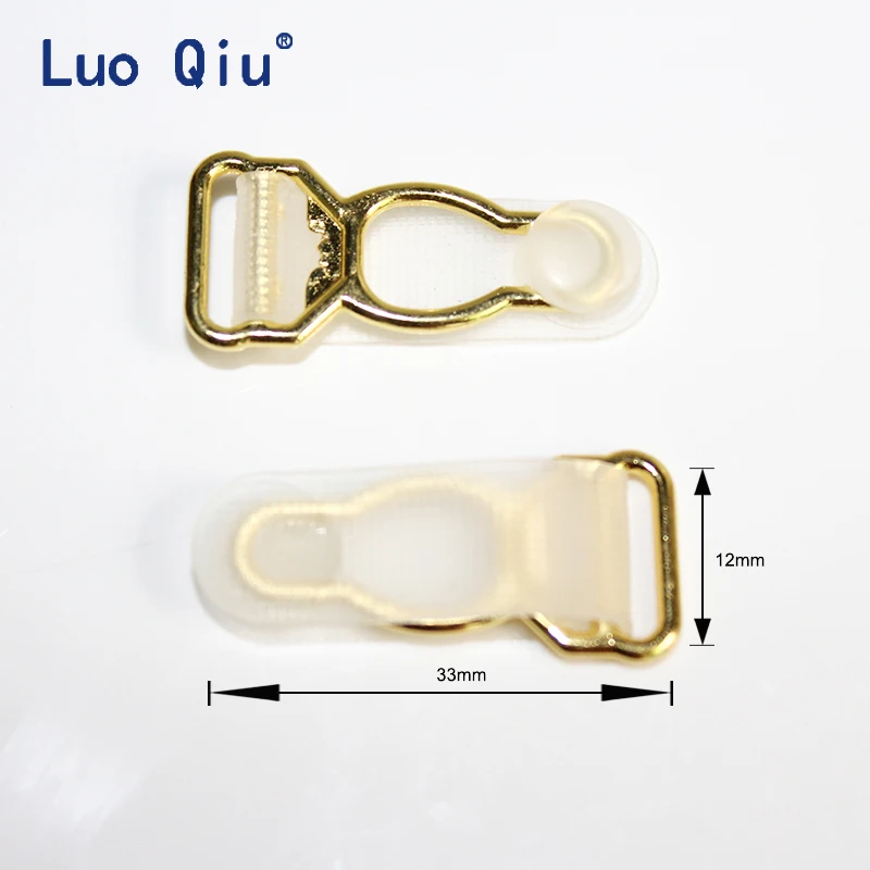 Garter clips metal clip Clothing accessories Sewing Supplies Gold Metal+Transparent PP suspender clips 100 pcs/lot 1.2cm Luo Qiu