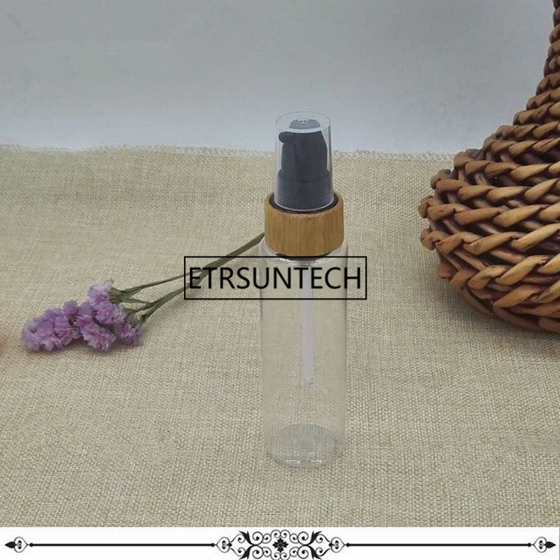 

60ml Plastic Lotion Pump Bottle with Bamboo Cap, DIY Cosmetic Emulsion Refillable Container, Empty Spray Bottle F1397