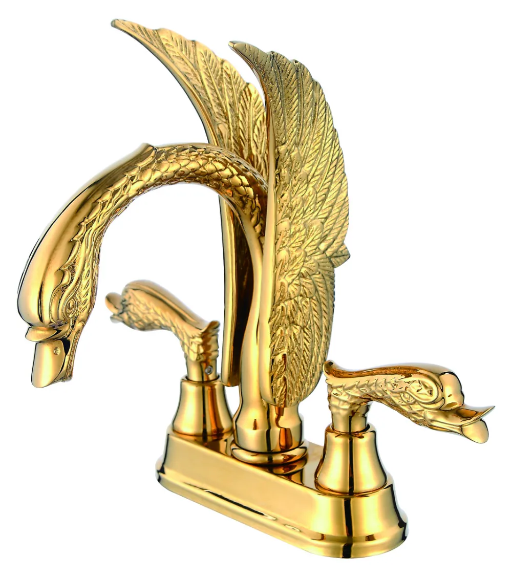 

Free ship Gold finish PVD bathroom basin sink swan 4" Center mixer faucet