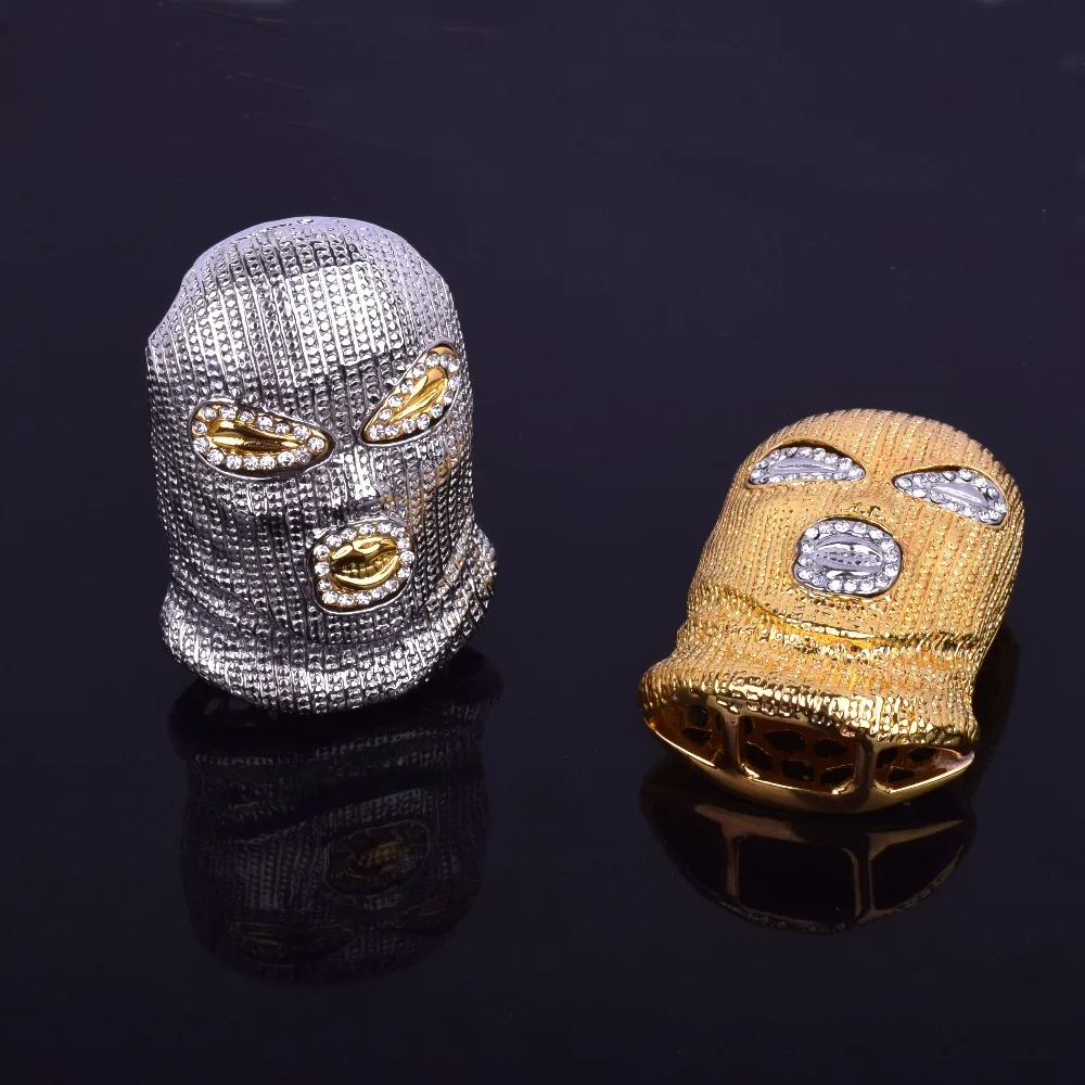 Collana con ciondolo lettera a bolle stile Punk Bling strass Color oro maschera testa fascino gioielli Rock da uomo regalo di alta qualità