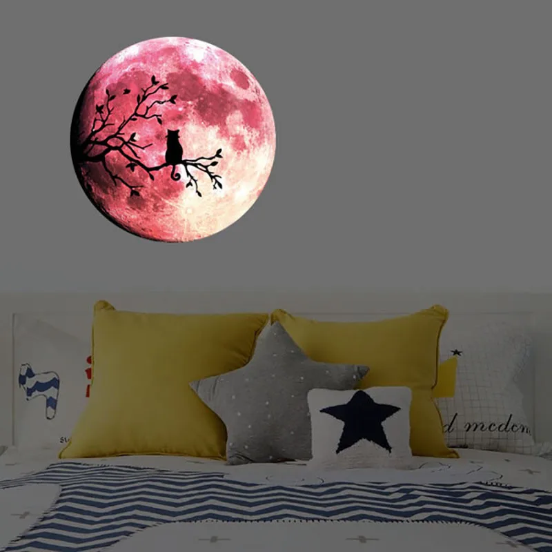 1PC Moon Cat Glow In Dark Luminous Fluorescent Vinyl Wall Sticker 30*30cm For Kids Room Decorative Home Decor Bedroom Decal