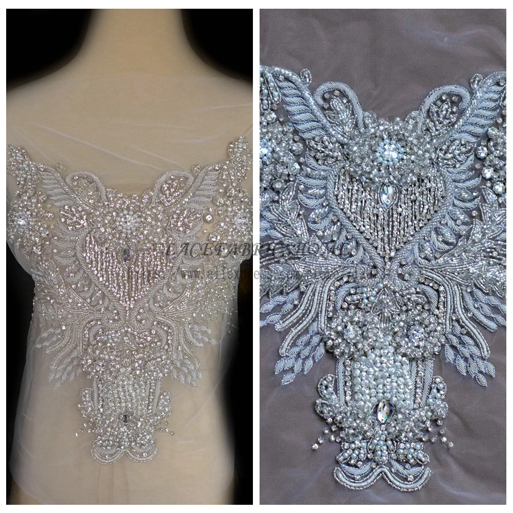 

Restock Silver Super High-grade imitation large Rhinestone patches handmade embroidery wedding dress accessories 1 piece 35X35cm