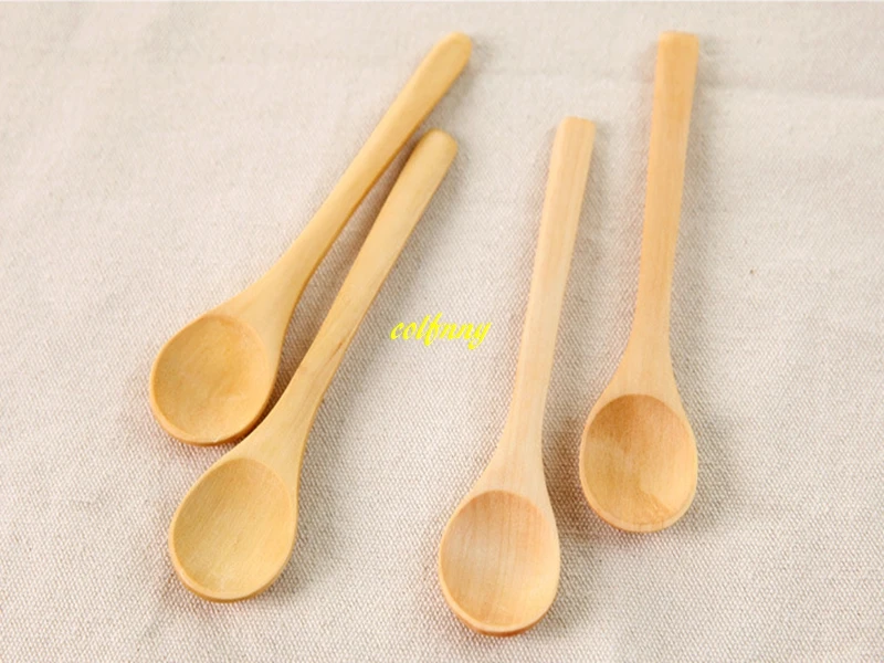 200pcs/lot 13cm Mini Wooden Spoon Kitchen Cooking Teaspoon Condiment Utensil Coffee Spoon Kids Ice Cream Tableware Tool