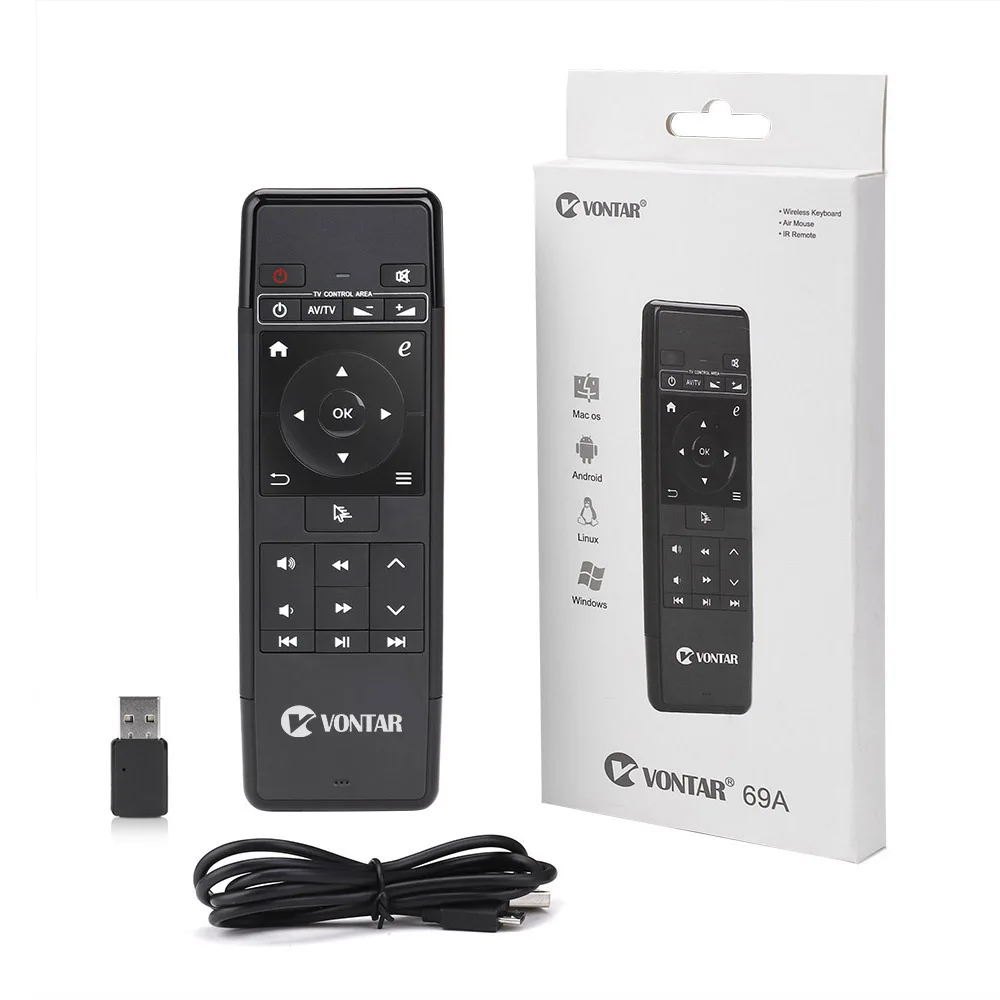 VONTAR 2.4GHz Air Mouse Wireless Keyboard 6-Axis IR Learning Remote Control with Backlit rechargable for Android TV BOX PC