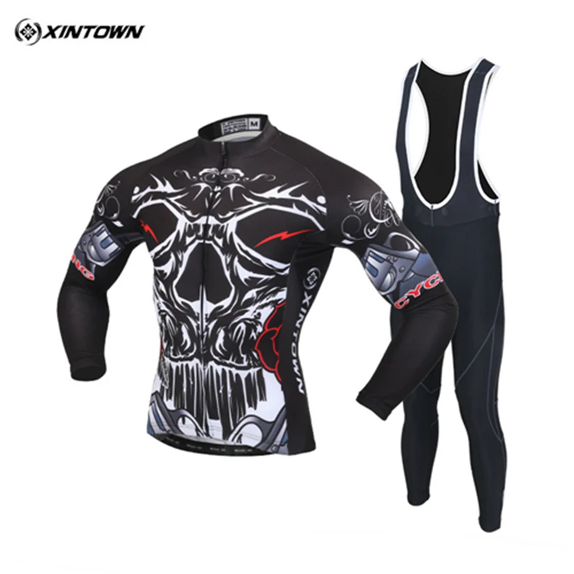 

XINTOWN Long Sleeve MTB Road Bike Bicycle Cycling Jersey 3D Gel Bib Pants Frie Skull Ropa Ciclismo Cycling Clothing Breathable