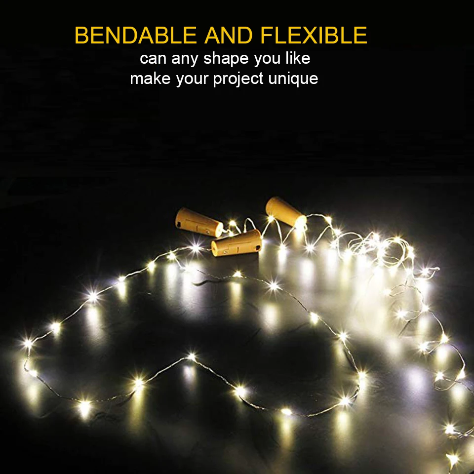 Mini LED Garrafa Cork Lights, Holiday String Lights, Decoração De Vidro Artesanato, Interior, Ao Ar Livre, Casamento, Natal, 1m, 2m