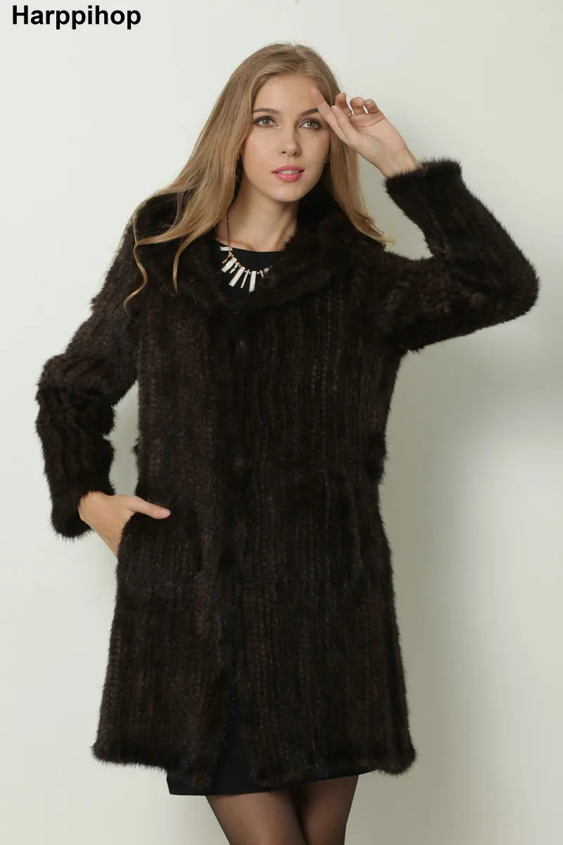 Natural Fur Coat Women Handmade Knitted Mink Fur Coats With Fur Hood Jacket Winter Fur Jackets For Women