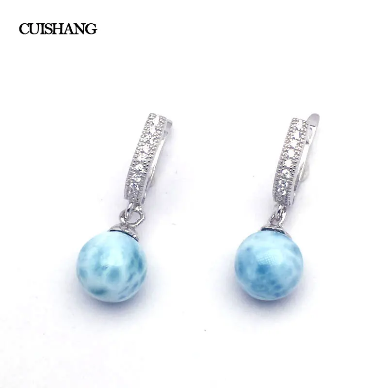 CSJ Natural Blue Larimar Drop Earring Sterling 925 Silver for Women Ladies Girls  Wedding Engagement Party Gift Fine Jewelry