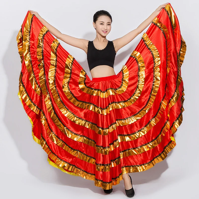 Women Ballroom Flamenco Dance Skirt Red Spanish Costume Bullfight Festival Dancer Gypsy Skirts Ladies Stage Show Wear DN3051