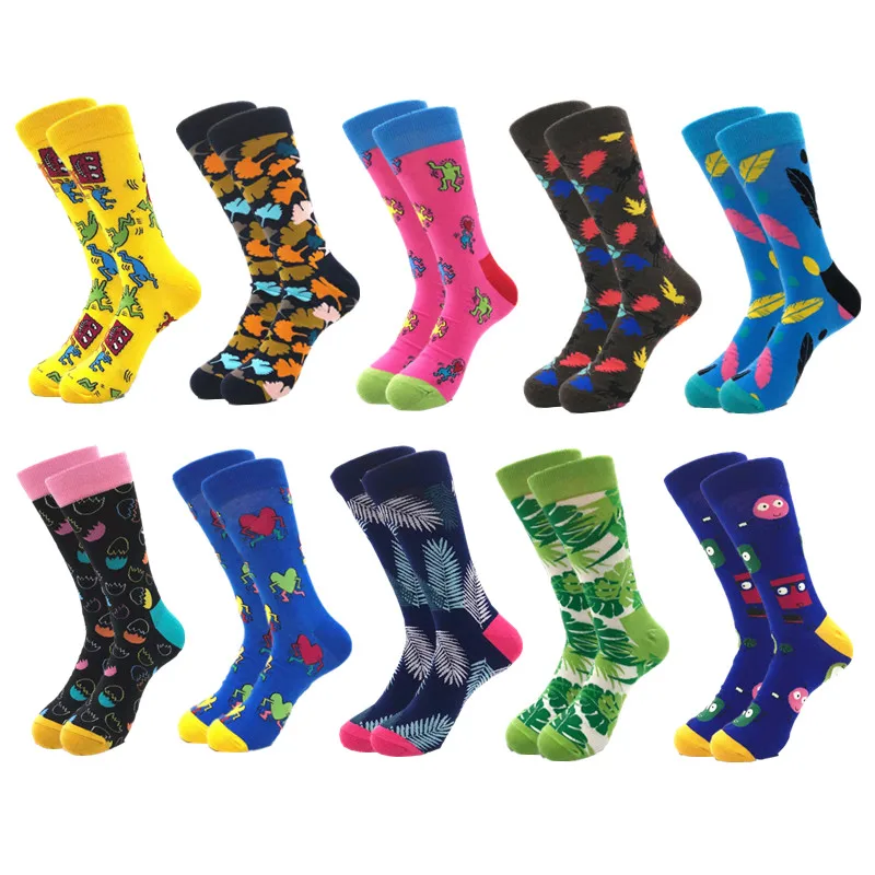 10pairs/lot Brand Quality Mens Socks Combed Cotton colorful Happy Funny Sock Autumn Winter Warm Casual long Men compression sock