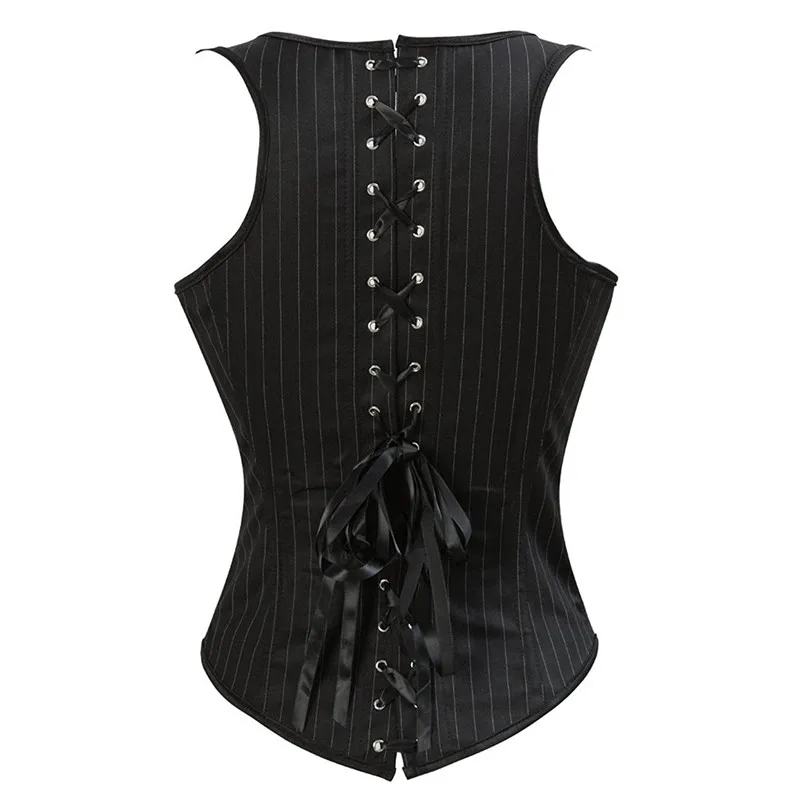 Caudatus Corset Underbust Sexy Brocade Corsets Bustiers With Straps Pinstripe Stripe Burlesque Plus Size Black Korsett
