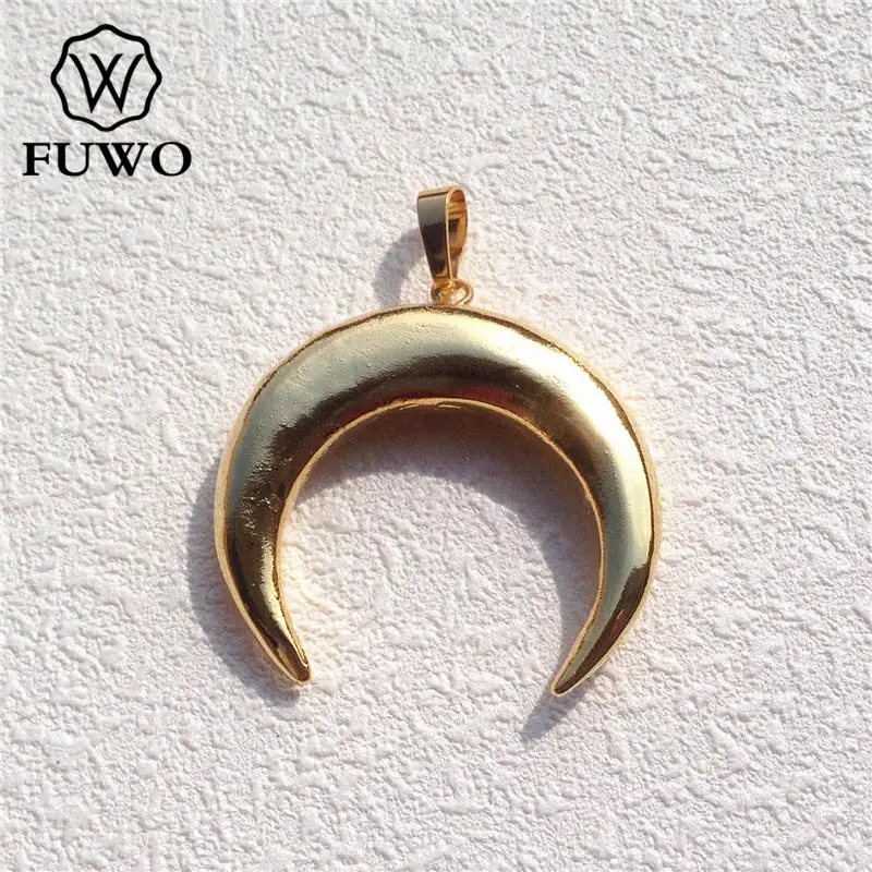 

FUWO Wholesale Golden Plated Shell Crescent Pendant,Minimalist Double Horn Accessories 35mm For Jewelry Making 5Pcs/Lot PD524