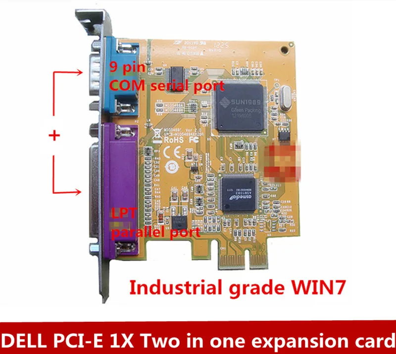 PCI-E 1X 25 pin LPT parallel port +9 pin COM serial port two in one expansion card industrial grade WIN7 all high baffle