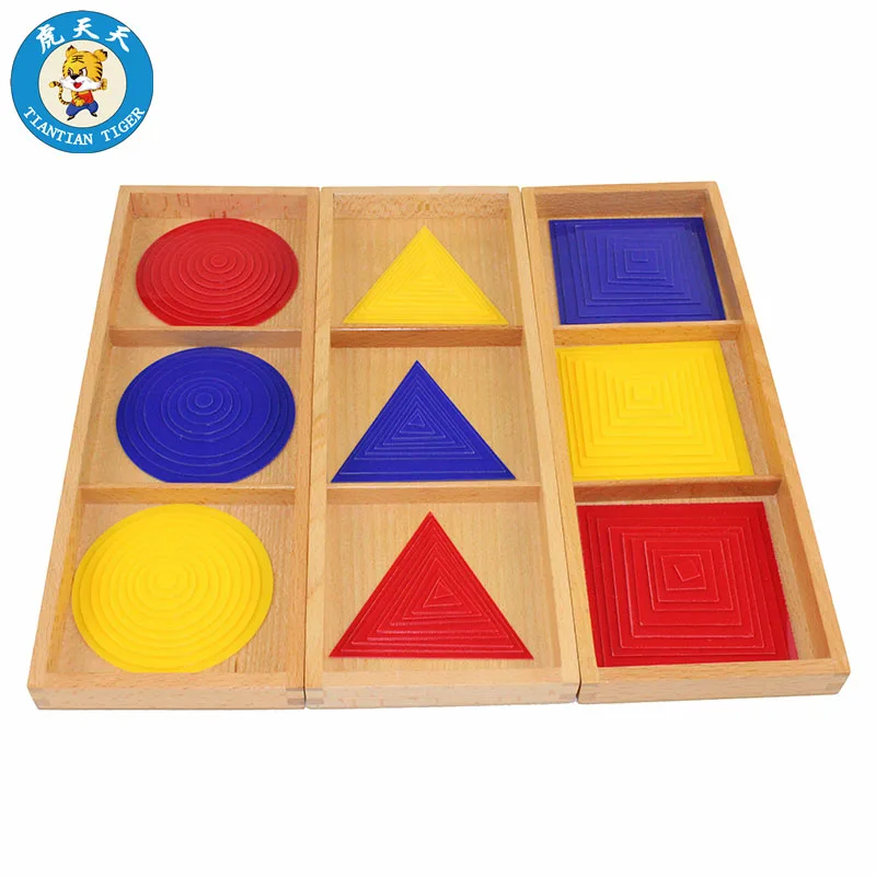 

Montessori Sensory Preschool Teaching Materials Overlapping Progressive Geometry Triangle, Circle, Square With Tray