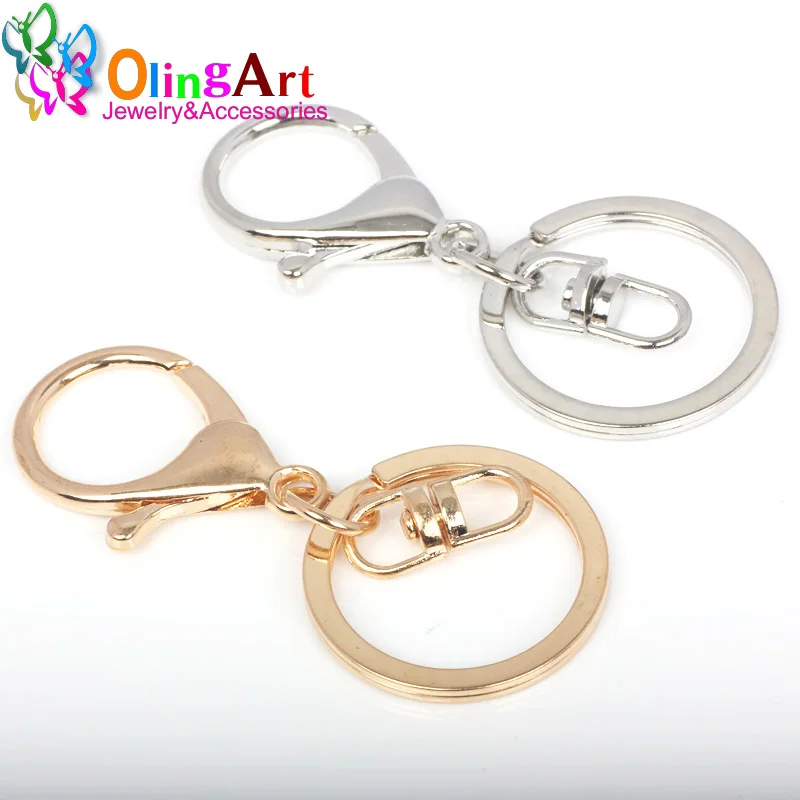 OlingArt 70mm 2pcs/lot Beads Key Chains & Key Rings Round silver-color/Gold-color Lobster Clasp Bunny Keychain bag buckles