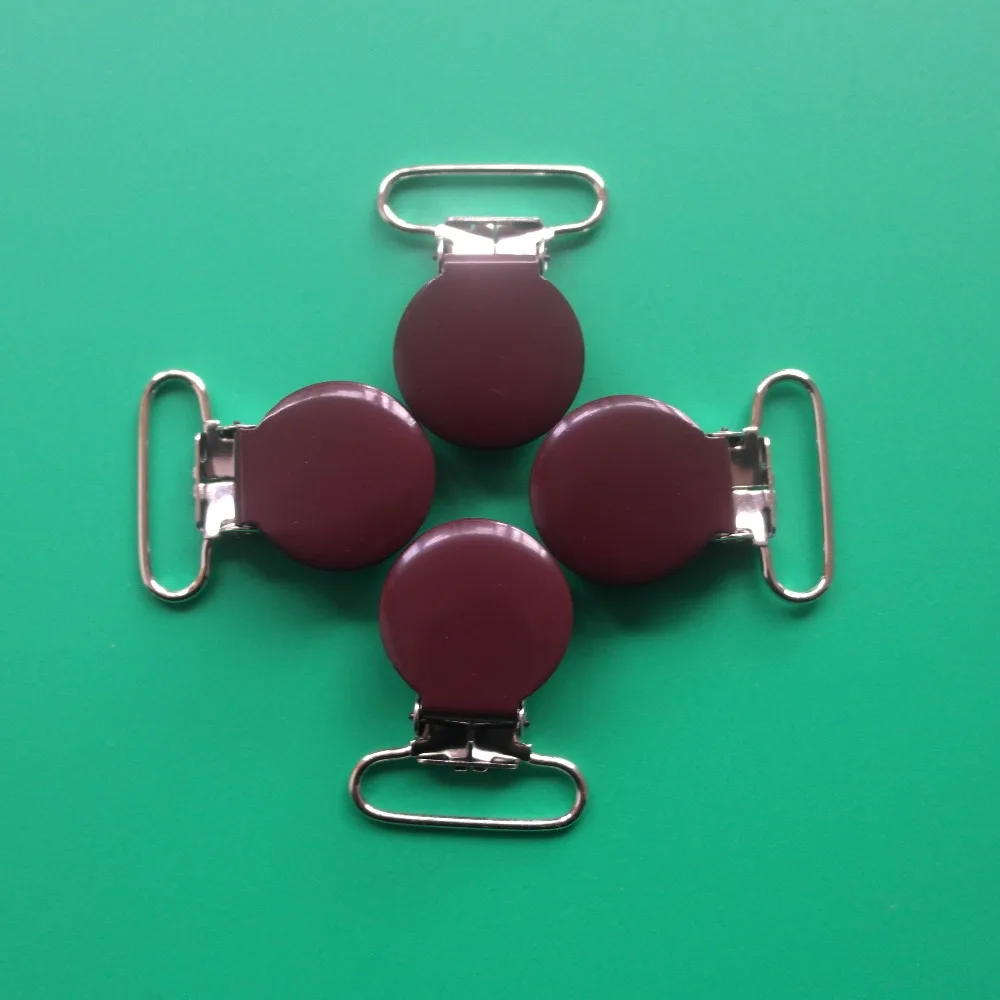 20Pcs 25MM Brown Color Round Shape Enamel Metal Suspender Clips,Pacifier Clip,Lead Free,With Plastic Teeth,Free Shipping