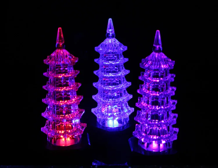 7 cores e brilho romântico requintado pagode acrílico de cristal transparente metade uma luz unissex filme & tv brinquedo plástico eletrônico