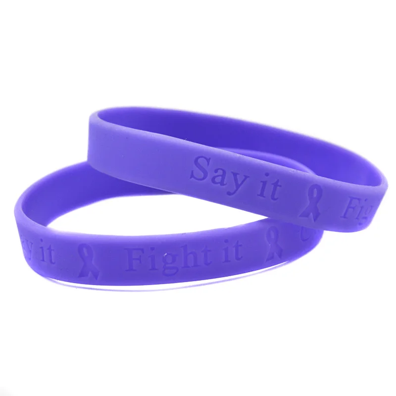 50 Pcs Say It Fight It and Cure It Silicone Rubber Wristband for Cancer Debossed Logo Medical Inspirational Bangle