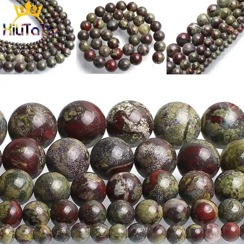 

Natural Dragon Bloodstone Jaspers Stone Beads Round Loose Spacer Beads 15'' 4/6/8/10mm For Jewelry Making DIY Bracelets Necklace