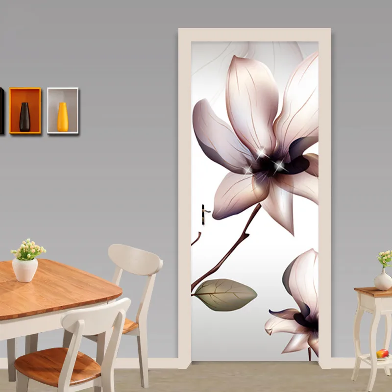 

Door Sticker Modern Creative Art 3D Flower Wallpaper Living Room Bedroom Home Decor Wall Decals PVC Self-Adhesive Door Stickers