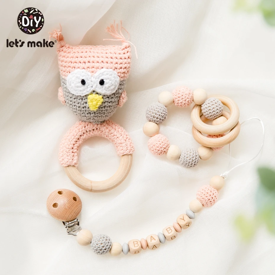 Mari Kita Membuat 1 PC Kayu Teether Hama Beads Bayi Dot Rantai Pemegang Crochet Ponsel Baby Teether Woode Bayi Rattle Mainan