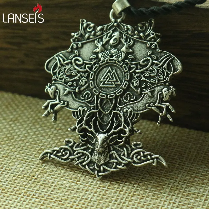 lanseis 10pcs viking men necklace celt deer celt horse celttree of Life pendant Norway Valknut pagan amulet pendant