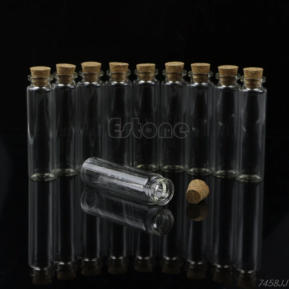 10 Pcs 20ml 22*80mm Empty Tiny Small Clear Cork Message Glass Bottles Vials DropShip