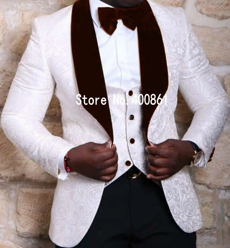 

New Design One Button white Groom Tuxedos Shawl Wine Lapel Groomsmen Best Man Mens Wedding Suit (Jacket+Pants+Vest+Tie) W:297