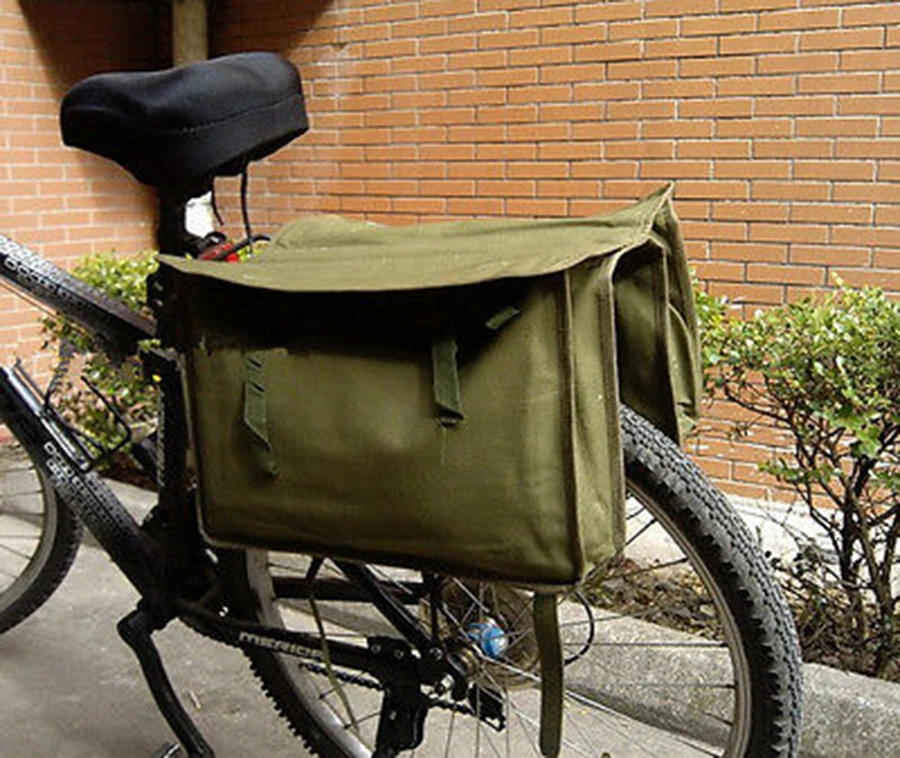 intage Green Canvas Military Surplus Style Messenger Bag Bicycle Pannier-CN035