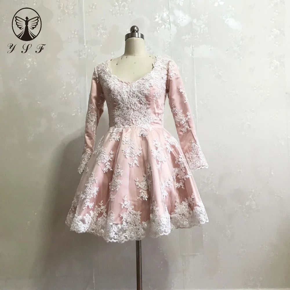 YSF-Vestido corto de manga larga con encaje y cuentas, minivestido de fiesta