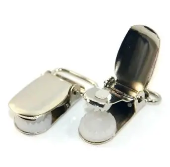 New 50 pcs/lot 2.5cm Silver Lead Free Metal Suspender Paci Pacifier Ribbon Clips Holder Round Plastic Insert For Project Craft