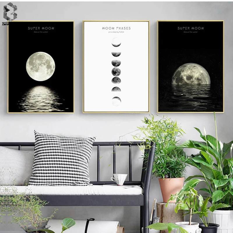 Phases of the Moon Print and Poster, Wall Art Paintings for Living Room Nordic Decoration, Canvas Picture Christmas Wall Decor