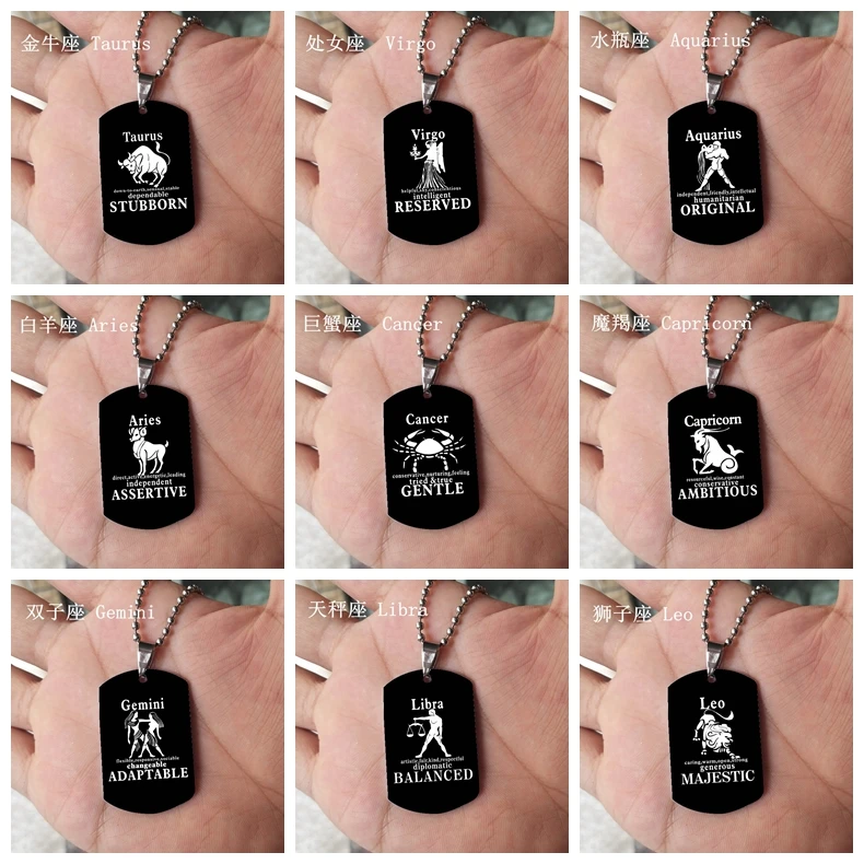 12 Sternzeichen Halskette für Männer Frauen schwarze Sternbilder Erkennungs marken Anhänger Halskette Schmuck – Detail 1