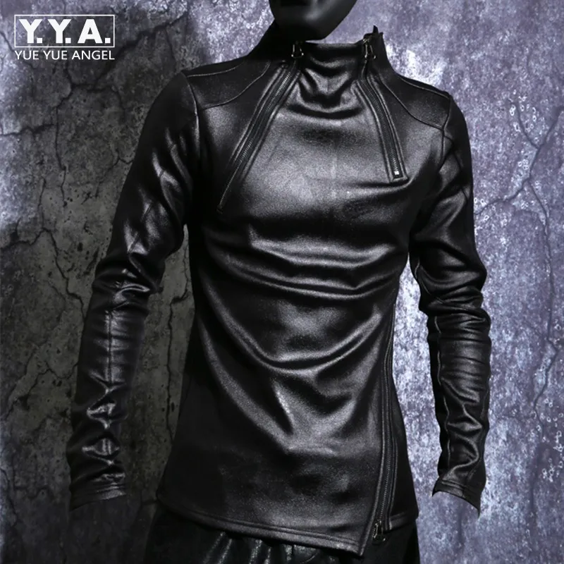 

Autumn Winter Men Stand Collar Warm Fleece Lining Jacket Pullover Gothic Slim Fit Punk Coat Black Motorcycle Pu Leather Jacket