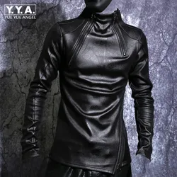 Autumn Winter Men Stand Collar Warm Fleece Lining Jacket Pullover Gothic Slim Fit Punk Coat Black Motorcycle Pu Leather Jacket