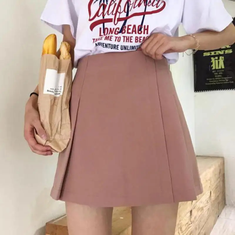 Korean version of the high waist was thin pleated bag hip skirt A word skirt summer women's 2019 new black pink skirt skirt wome