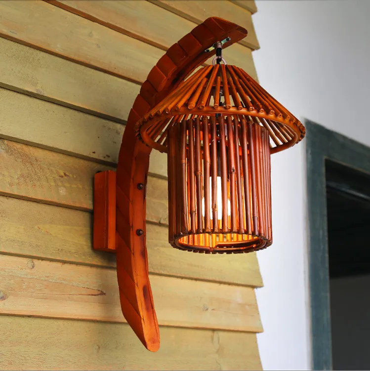 Southeast Asia cottage romatic bamboo hand-made wall lamps Rural nostalgic E27 LED light for vestibule&corridor&porch&bar LDK011