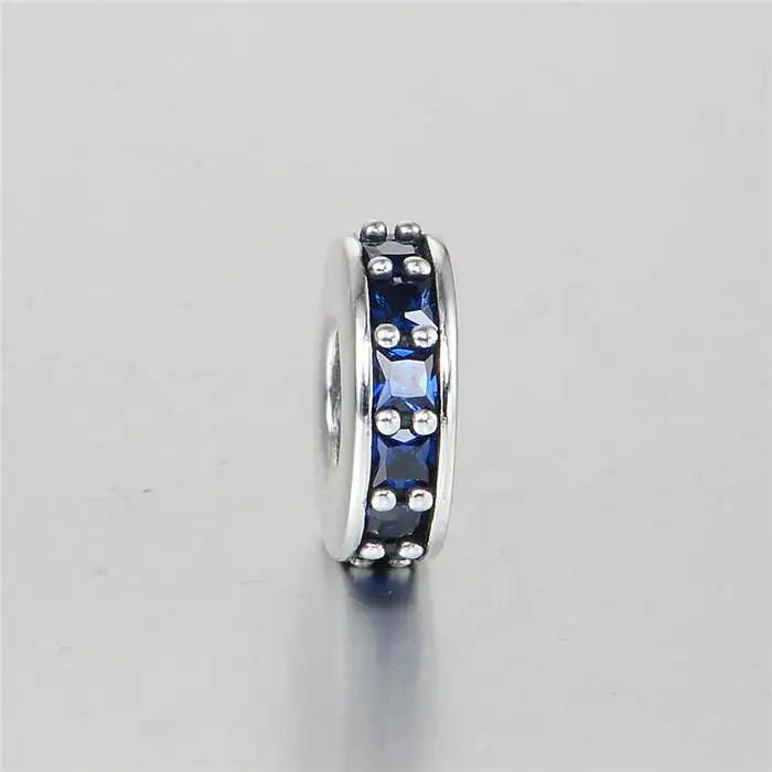 New 925 Sterling Silver Charm Abstract Silver Spacer With Royal Blue Crystal Charms Suitable for Brand Style Charm Bracelets